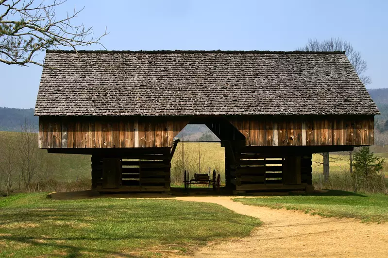 cantilever barn in Cades Cove