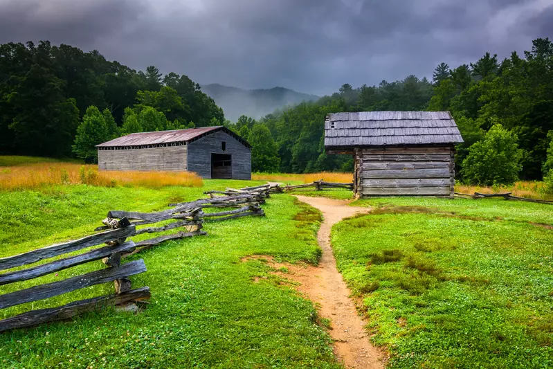 old barns at Tipton Place in Cades Cove