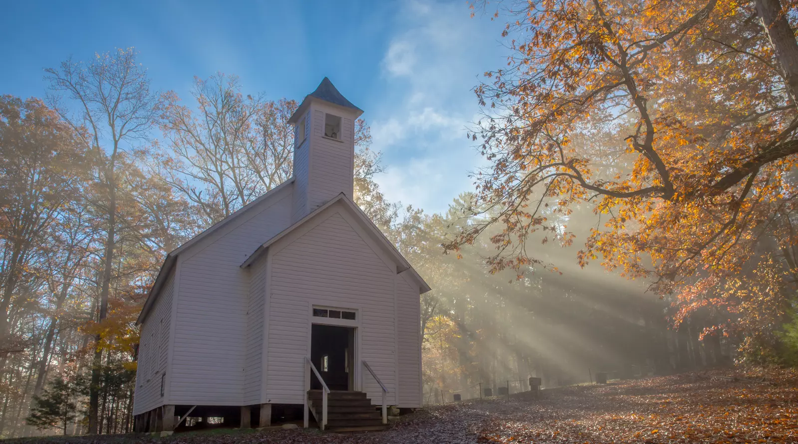 Cades Cove Missionary Baptist Church in fall
