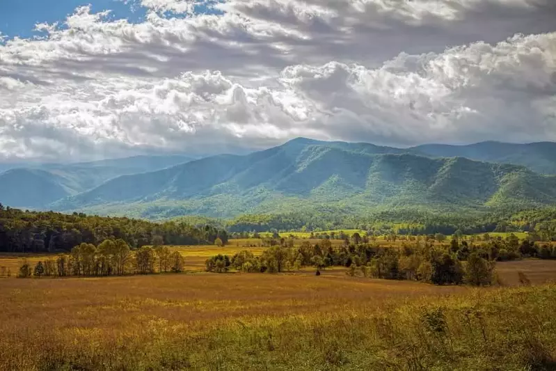 Breathtaking photo of Cades Cove in the Smoky Mountains.