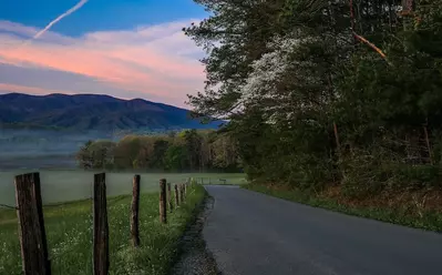 Cades Cove Loop Road at sunrise