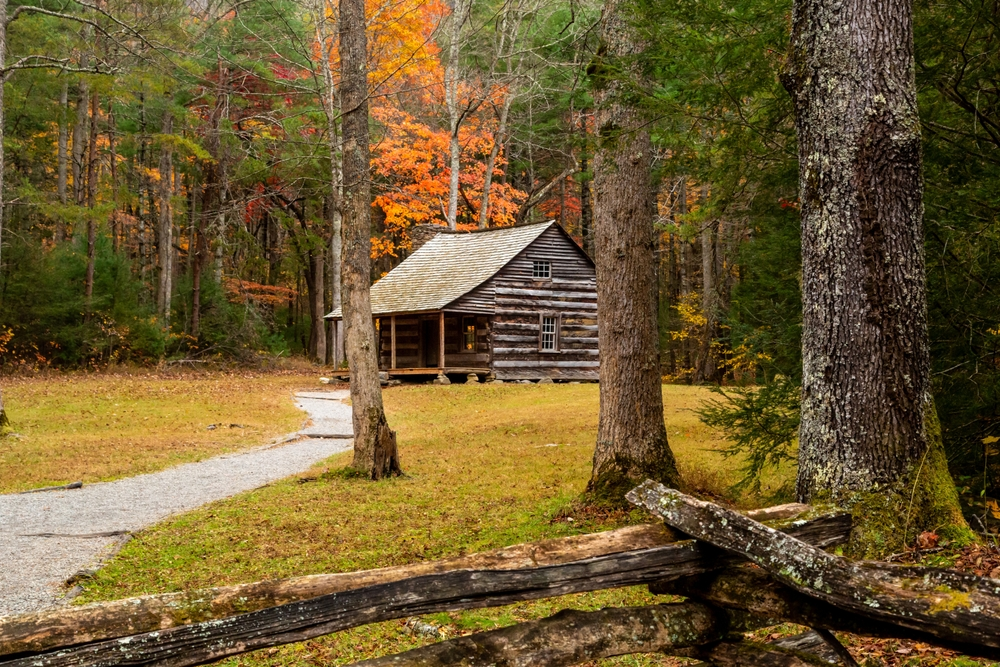 Carter Shields Cabin in Cades Cove in fall