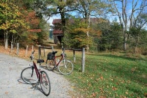 Bicycles resting against a fence in Cades Cove.